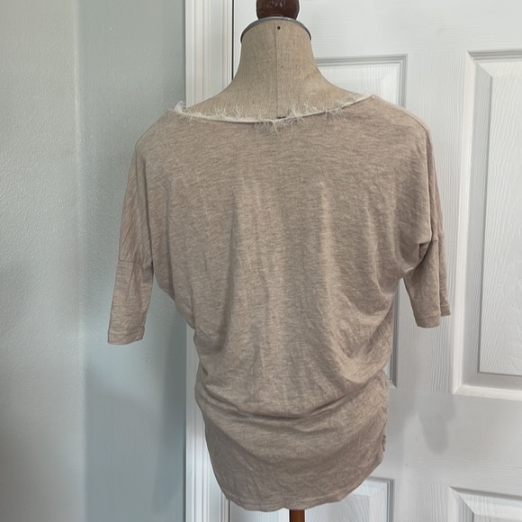 Y2K XOXO top tan cream cutouts fring scoop neck 3/4 sleeve gathered waist size S - Picture 6 of 10